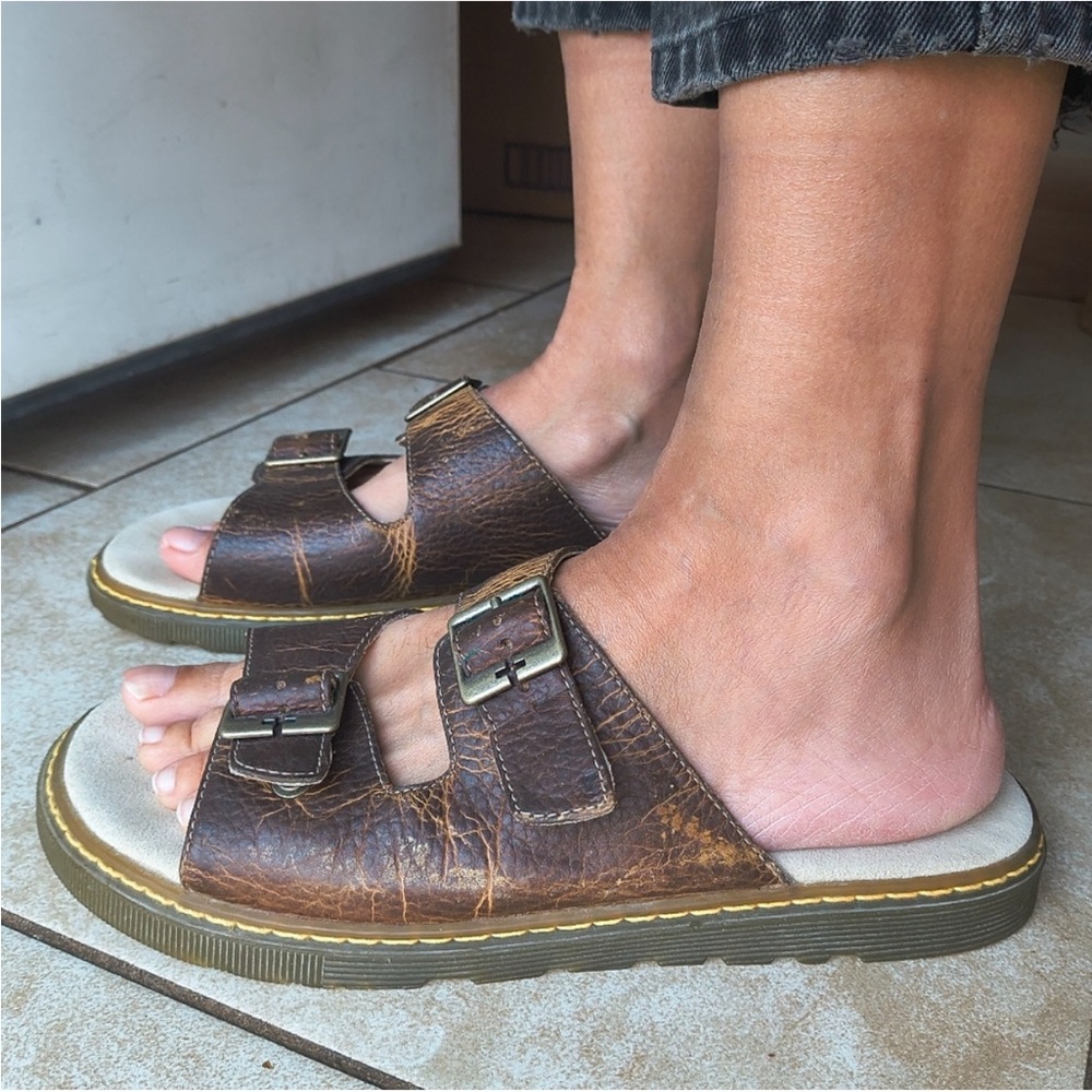 dr martens Ada two strap sandals Slides Brown leather Air Cushion Size 10